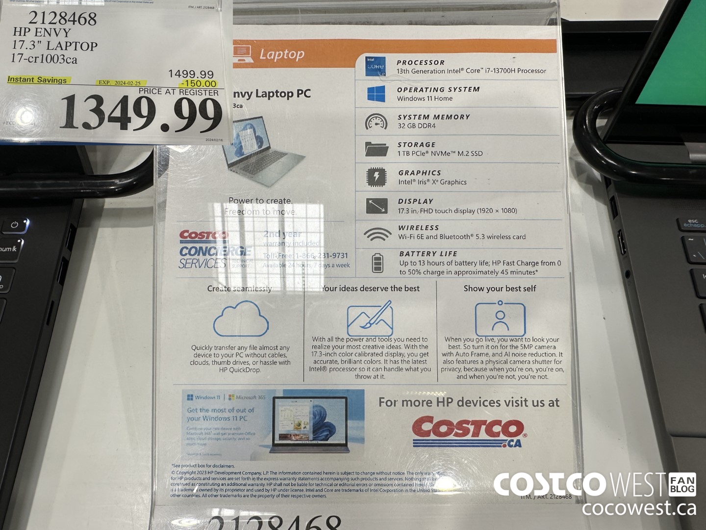 2128468 HP ENVY 17.3IN LAPTOP COMPUTER 17-CR1003CA ($150.00 INSTANT SAVINGS EXPIRES ON 2024-02-25) $1349.99