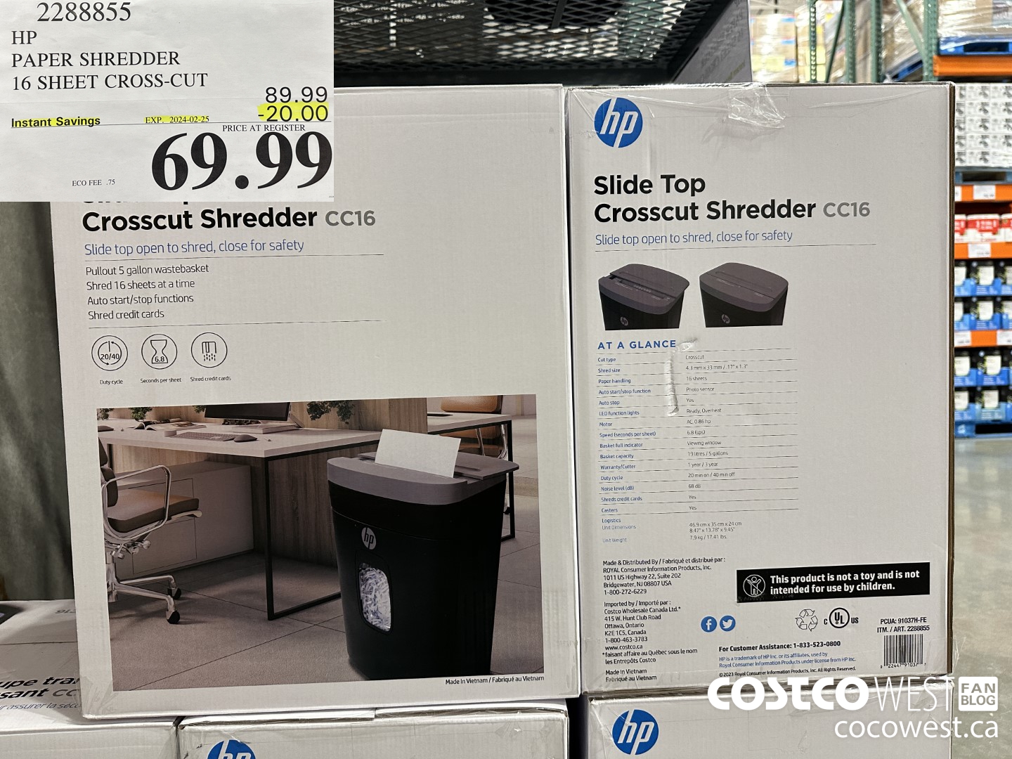 2288855 HP PAPER SHREDDER 16 SHEET CROSS-CUT ($20.00 INSTANT SAVINGS EXPIRES ON 2024-02-25) $69.99