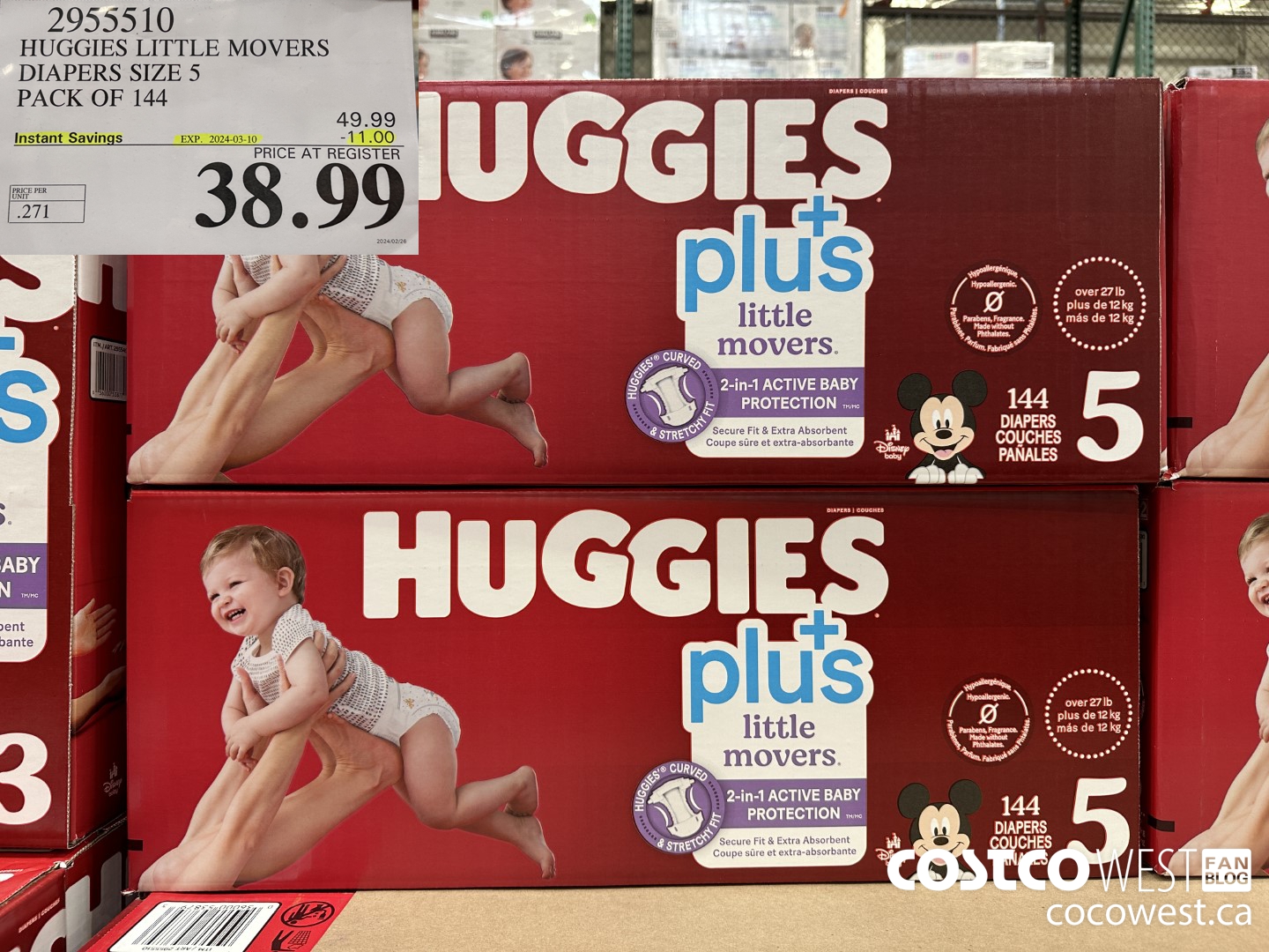 2955510 HUGGIES LITTLE MOVERS DIAPERS SIZE 5 PACK OF 144  ($11.00 INSTANT SAVINGS EXPIRES ON 2024-03-10) $38.99