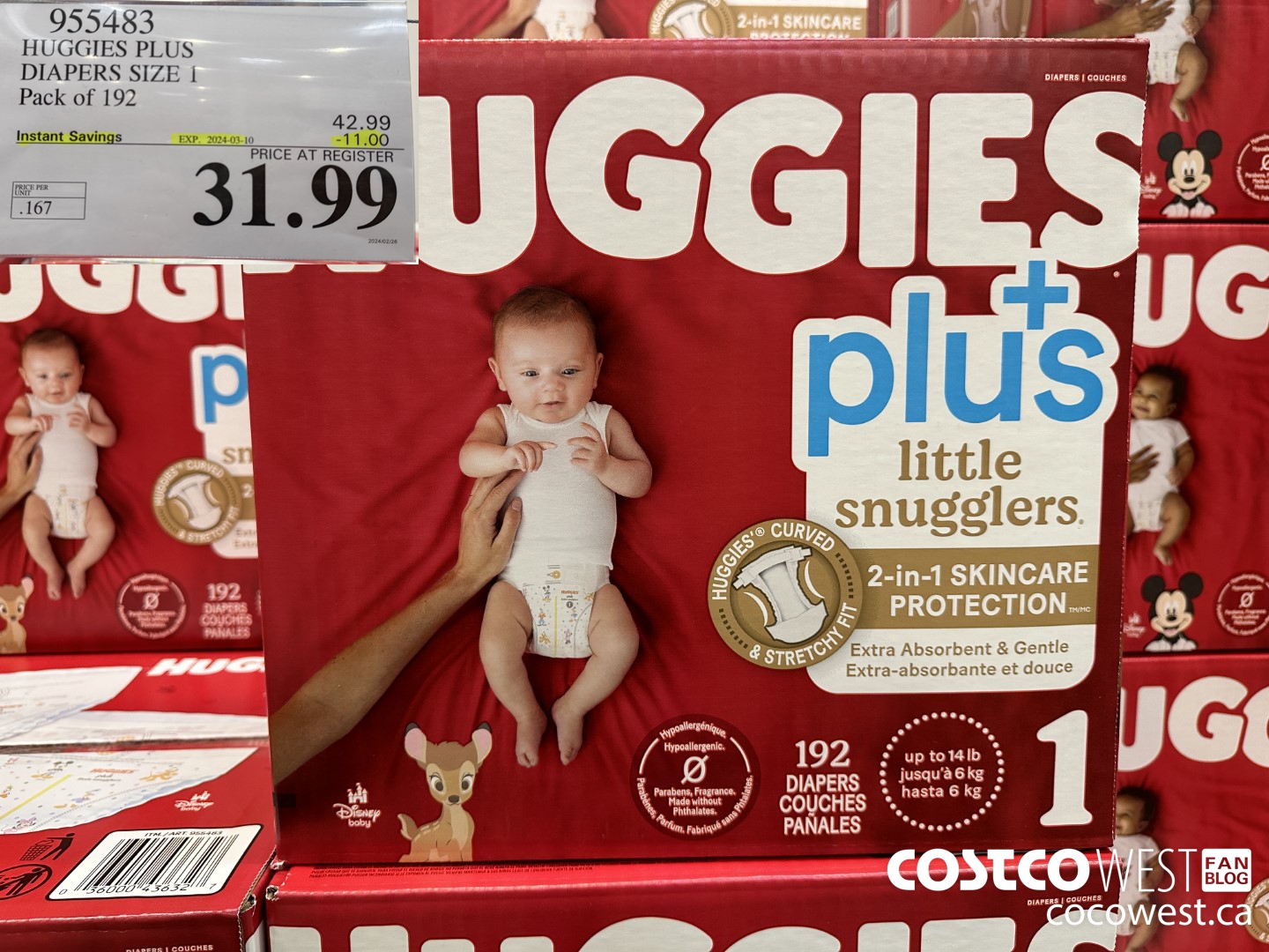 955483 HUGGIES LITTLE SNUGGLE SIZE 1 DIAPERS PACK OF 192 ($11.00 INSTANT SAVINGS EXPIRES ON 2024-03-10) $31.99