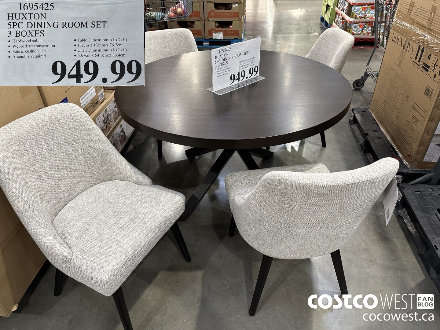 1695425 HUXTON 5PC DINING ROOM SET 3 BOXES $949.99