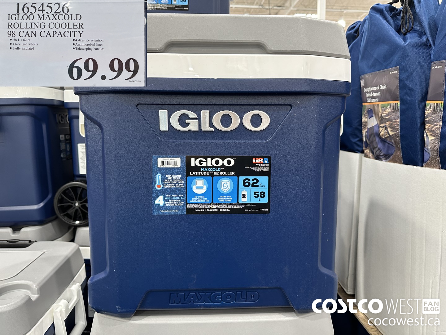 1654526 IGLOO MAXCOLD ROLLING COOLER 98 CAN CAPACITY $69.99