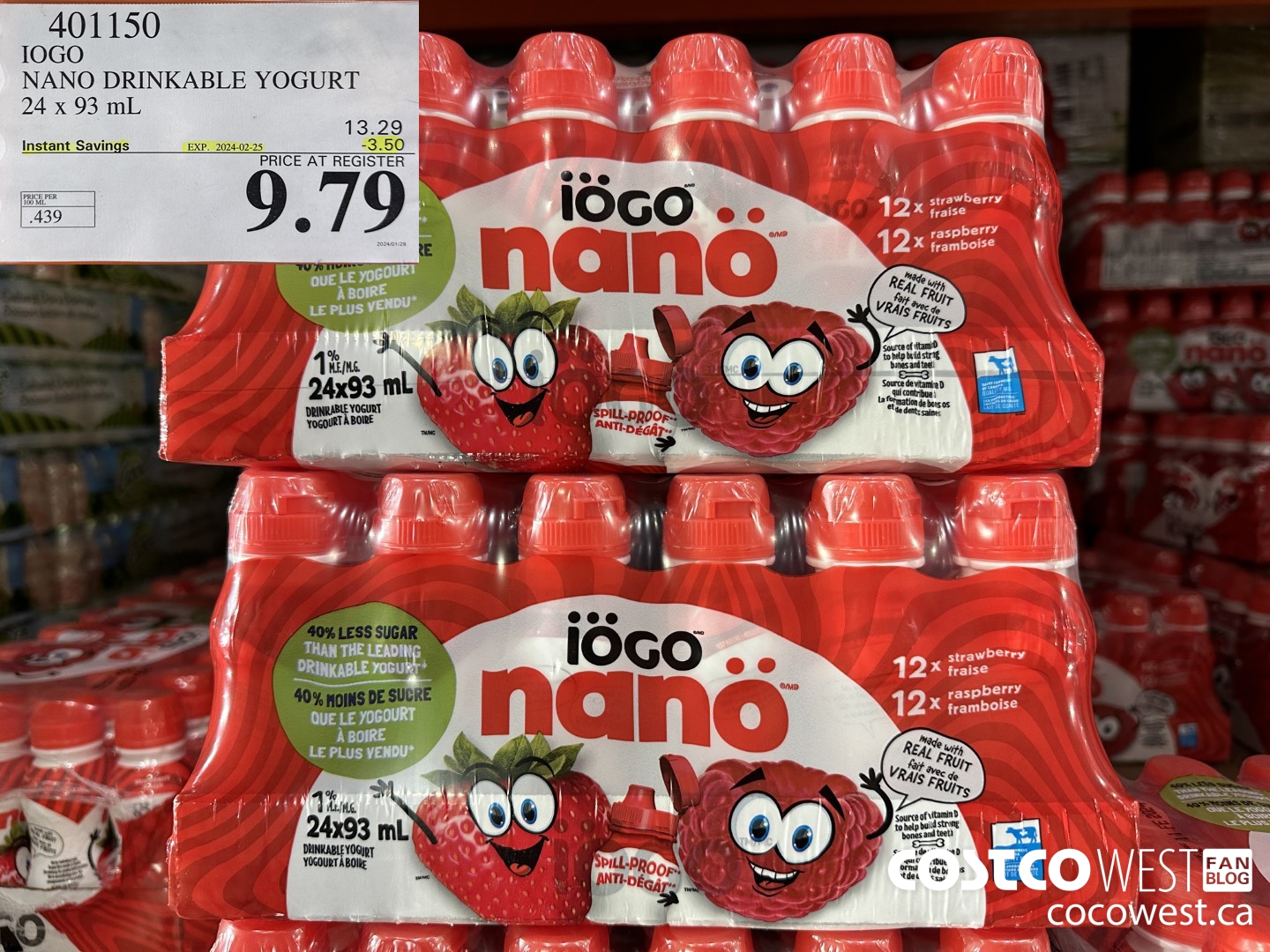 401150 IOGO NANO DRINKABLE YOGURT 24 x 93 mL ($3.50 INSTANT SAVINGS EXPIRES ON 2024-02-25) $9.79