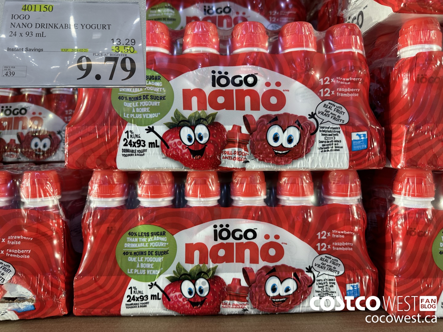 401150 IOGO NANO DRINKABLE YOGURT 24 x 93 mL ($3.50 INSTANT SAVINGS EXPIRES ON 2024-02-25) $9.79