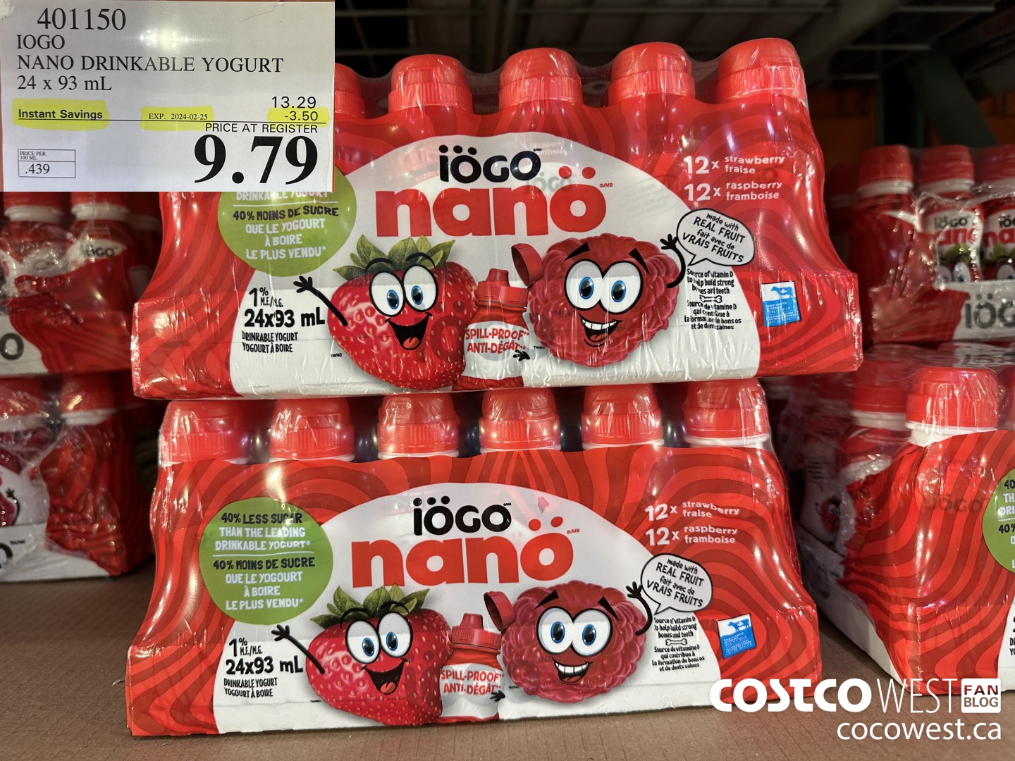 401150 IOGO NANO DRINKABLE YOGURT 24 x 93 mL ($3.50 INSTANT SAVINGS EXPIRES ON 2024-02-25) $9.79