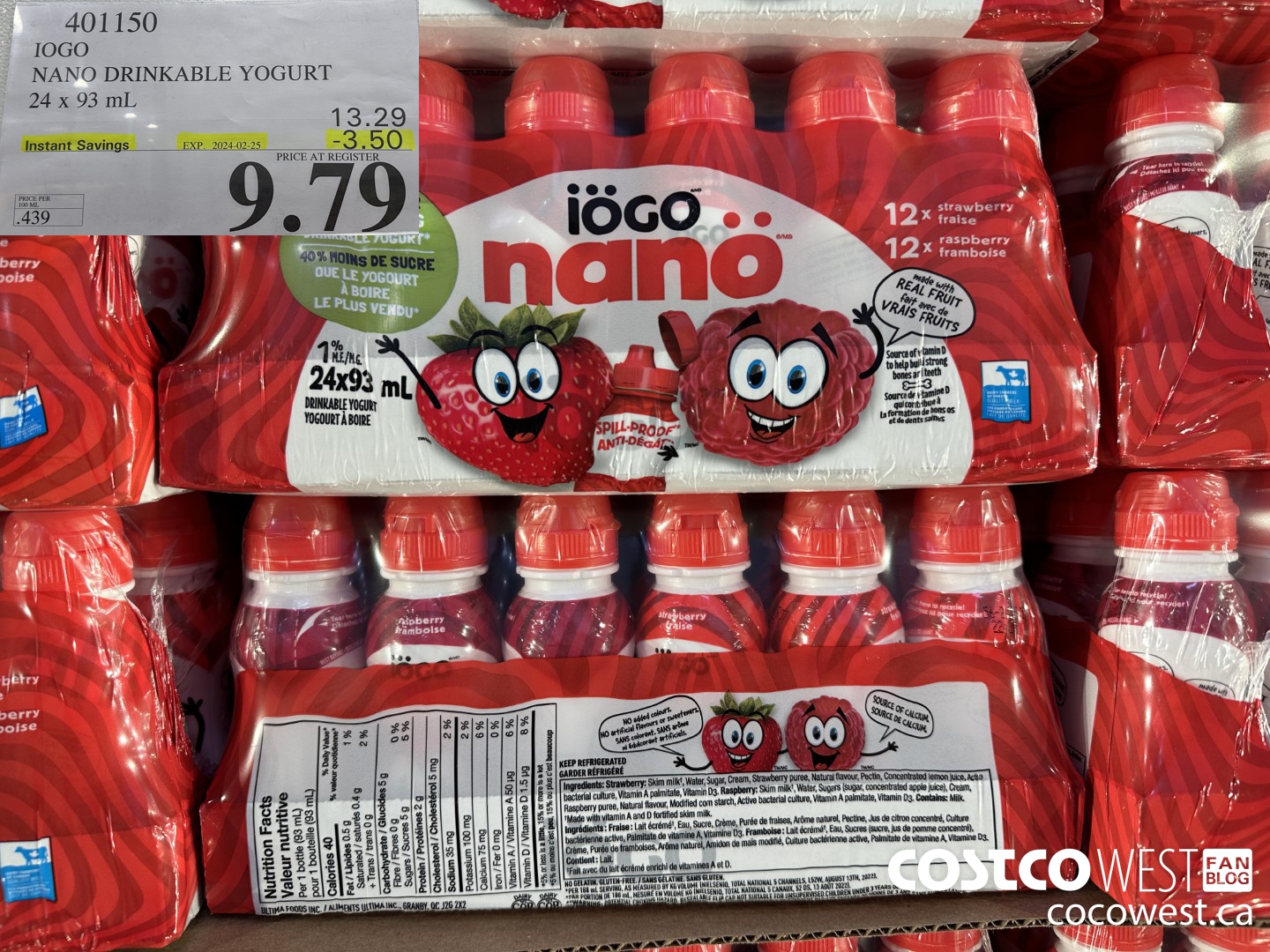 401150 IOGO NANO DRINKABLE YOGURT 24 x 93 mL ($3.50 INSTANT SAVINGS EXPIRES ON 2024-02-25) $9.79