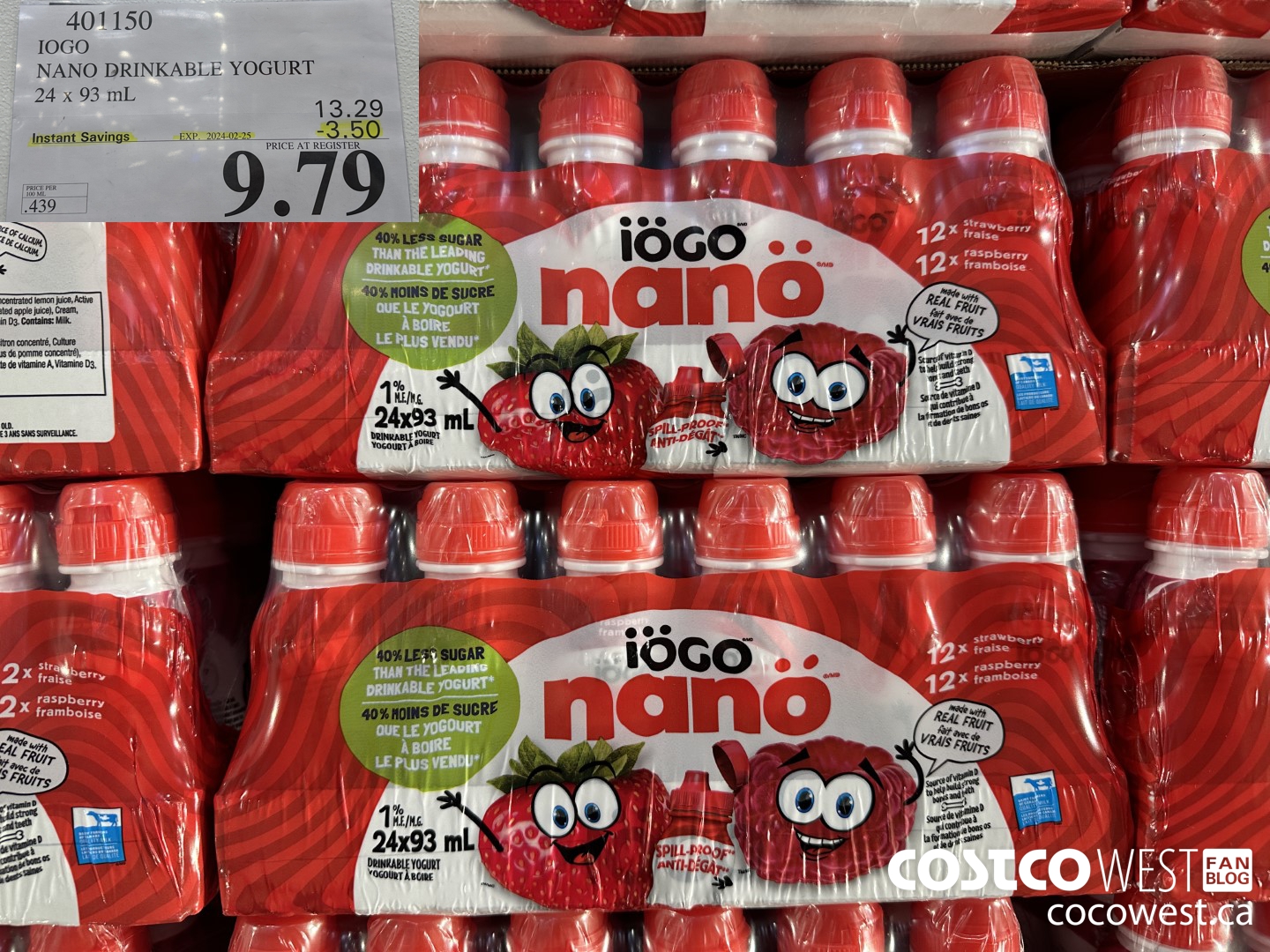 401150 IOGO NANO DRINKABLE YOGURT 24 x 93 mL ($3.50 INSTANT SAVINGS EXPIRES ON 2024-02-25) $9.79
