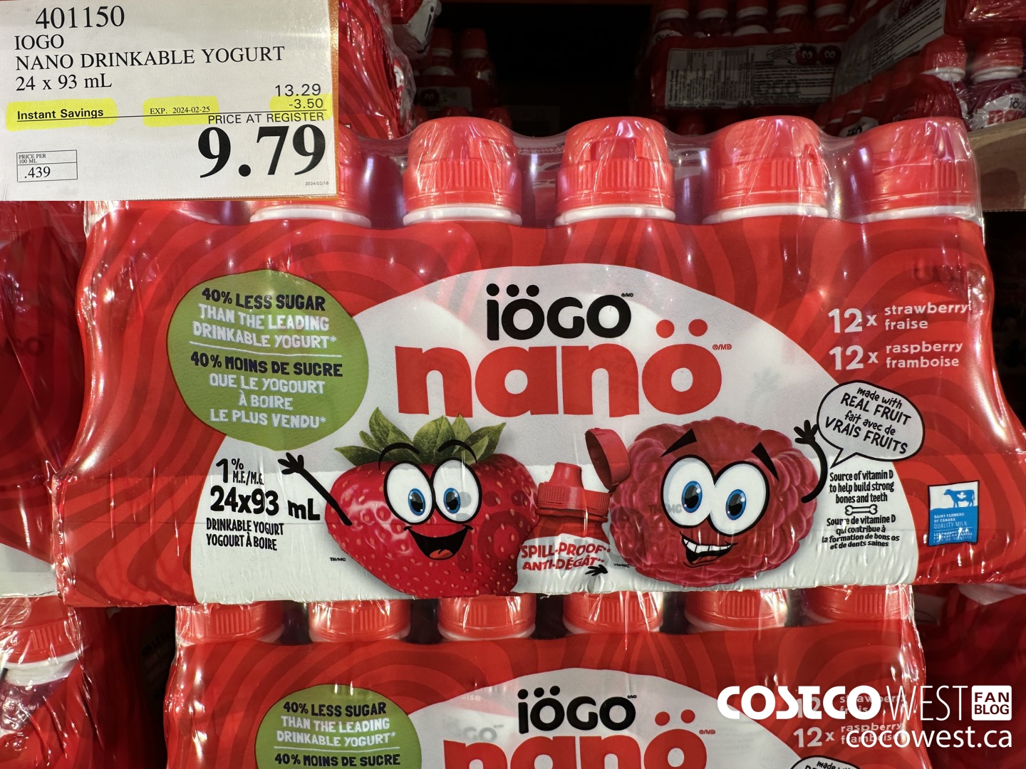 401150 IOGO NANO DRINKABLE YOGURT 24 x 93 mL ($3.50 INSTANT SAVINGS EXPIRES ON 2024-02-25) $9.79