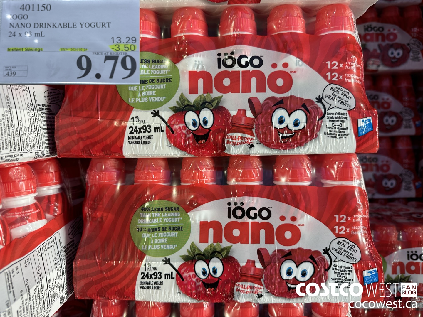 401150 IOGO NANO DRINKABLE YOGURT 24 x 93 mL ($3.50 INSTANT SAVINGS EXPIRES ON 2024-02-25) $9.79