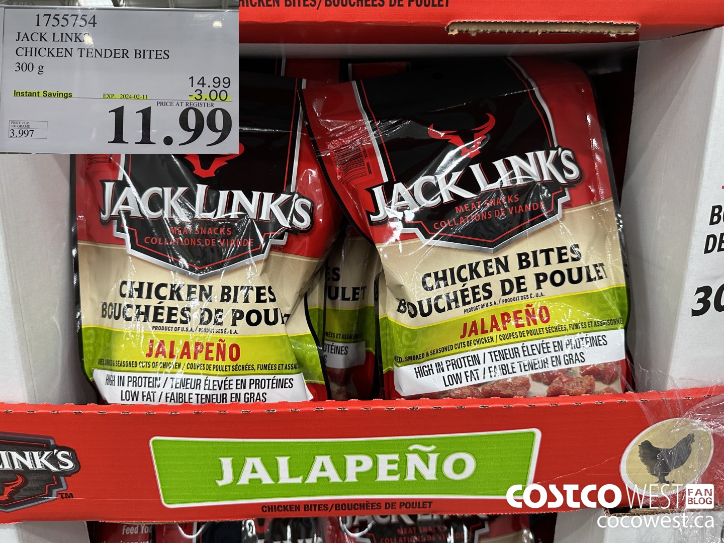 1755754 JACK LINKS CHICKEN TENDER BITES 300G ($3.00 INSTANT SAVINGS EXPIRES ON 2024-02-11) $11.99