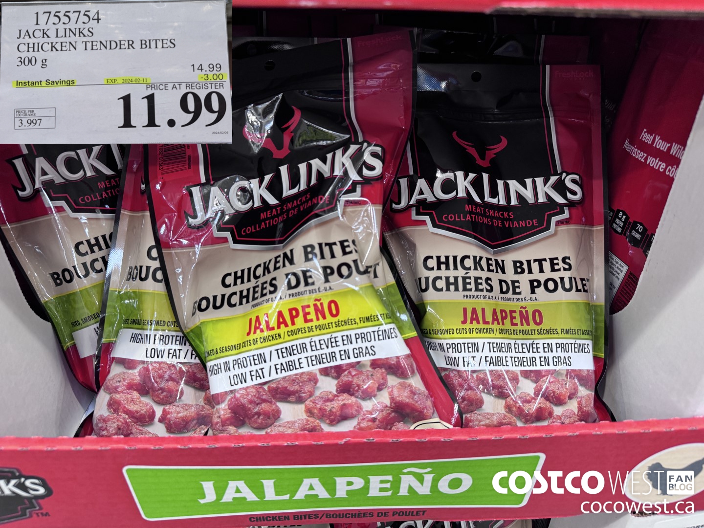 1755754 JACK LINKS CHICKEN TENDER BITES 300G ($3.00 INSTANT SAVINGS EXPIRES ON 2024-02-11) $11.99