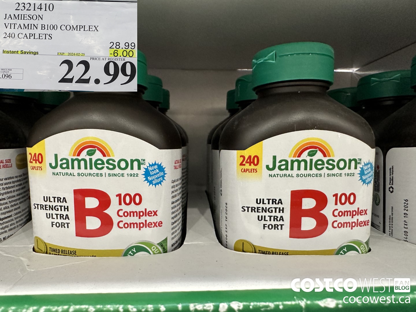 2321410 JAMIESON VITAMIN B100 COMPLEX 240 CAPLETS ($6.00 INSTANT SAVINGS EXPIRES ON 2024-02-25) $22.99