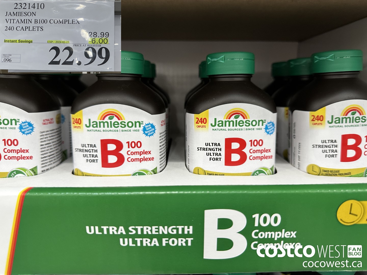 2321410 JAMIESON VITAMIN B100 COMPLEX 240 CAPLETS ($6.00 INSTANT SAVINGS EXPIRES ON 2024-02-25) $22.99