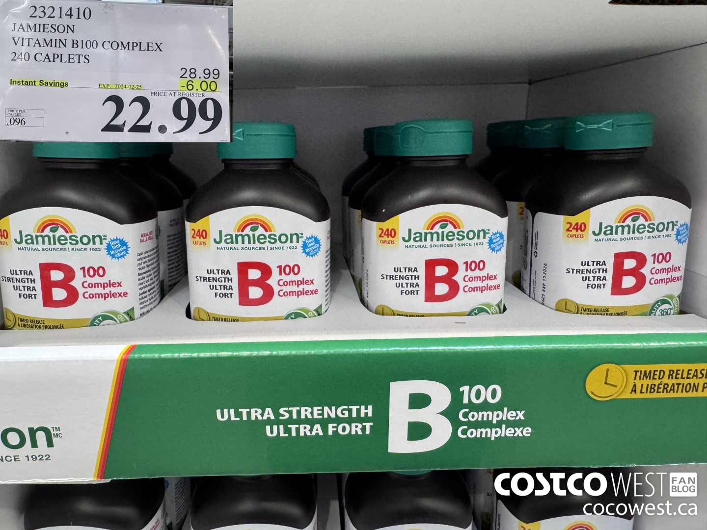 2321410 JAMIESON VITAMIN B100 COMPLEX 240 CAPLETS ($6.00 INSTANT SAVINGS EXPIRES ON 2024-02-25) $22.99