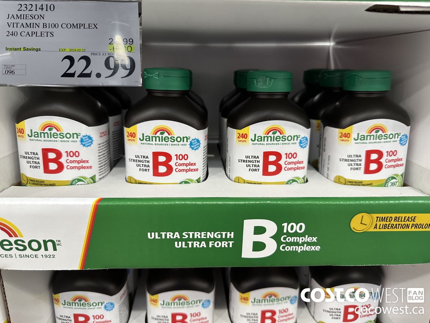 2321410 JAMIESON VITAMIN B100 COMPLEX 240 CAPLETS ($6.00 INSTANT SAVINGS EXPIRES ON 2024-02-25) $22.99