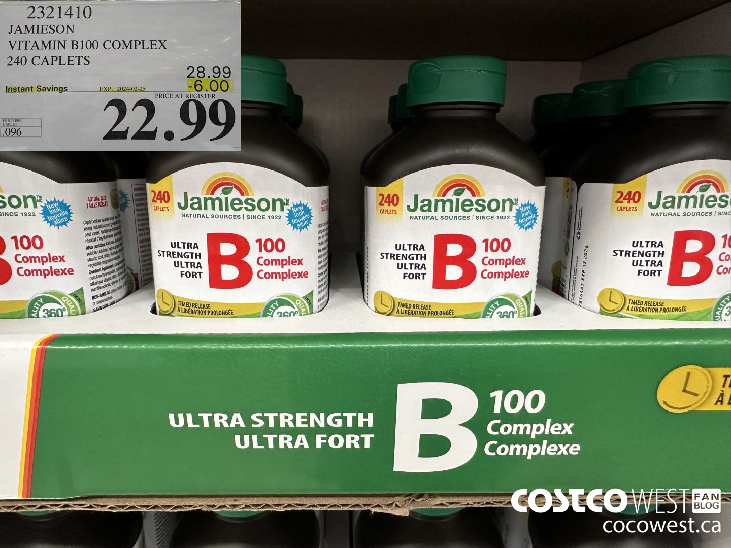 2321410 JAMIESON VITAMIN B100 COMPLEX 240 CAPLETS ($6.00 INSTANT SAVINGS EXPIRES ON 2024-02-25) $22.99