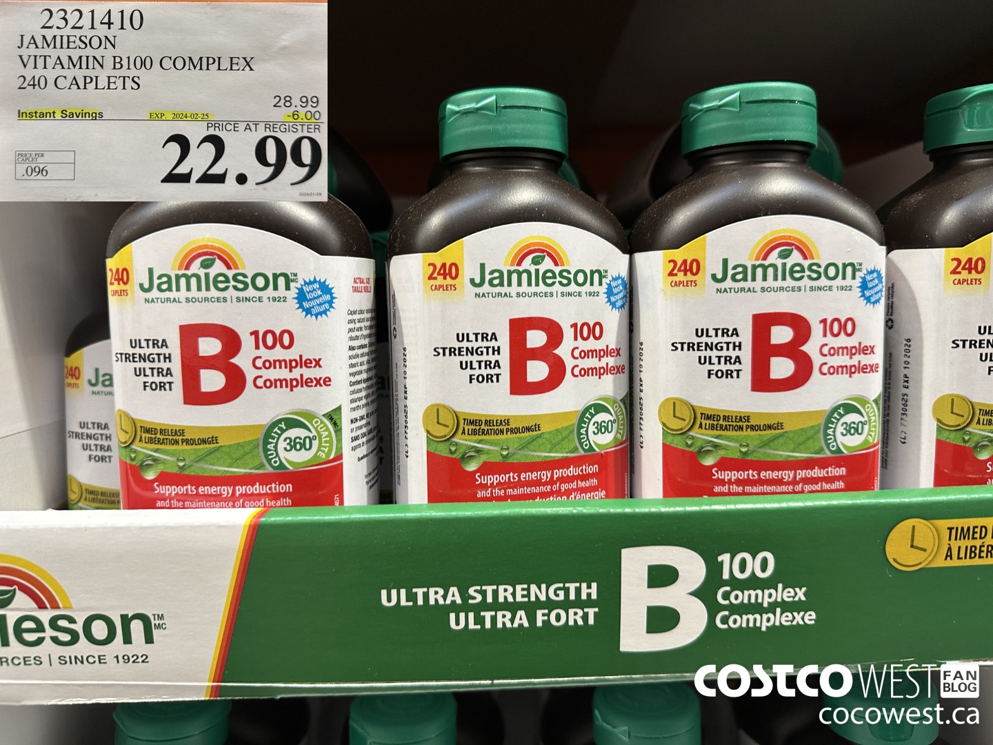 2321410 JAMIESON VITAMIN B100 COMPLEX 240 CAPLETS ($6.00 INSTANT SAVINGS EXPIRES ON 2024-02-25) $22.99