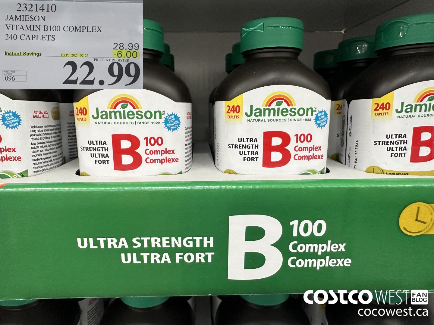 2321410 JAMIESON VITAMIN B100 COMPLEX 240 CAPLETS ($6.00 INSTANT SAVINGS EXPIRES ON 2024-02-25) $22.99