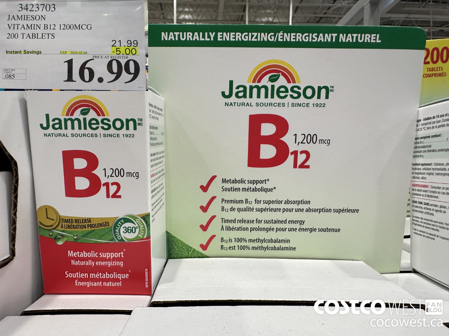 3423703 JAMIESON VITAMIN B12 1200MCG 200 TABLETS ($5.00 INSTANT SAVINGS EXPIRES ON 2024-02-04) $16.99