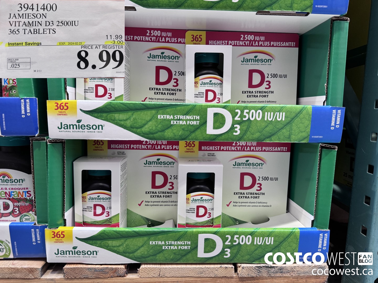 3941400 JAMIESON VITAMIN D3 2500IU 365 TABLETS ($3.00 INSTANT SAVINGS EXPIRES ON 2024-02-25) $8.99