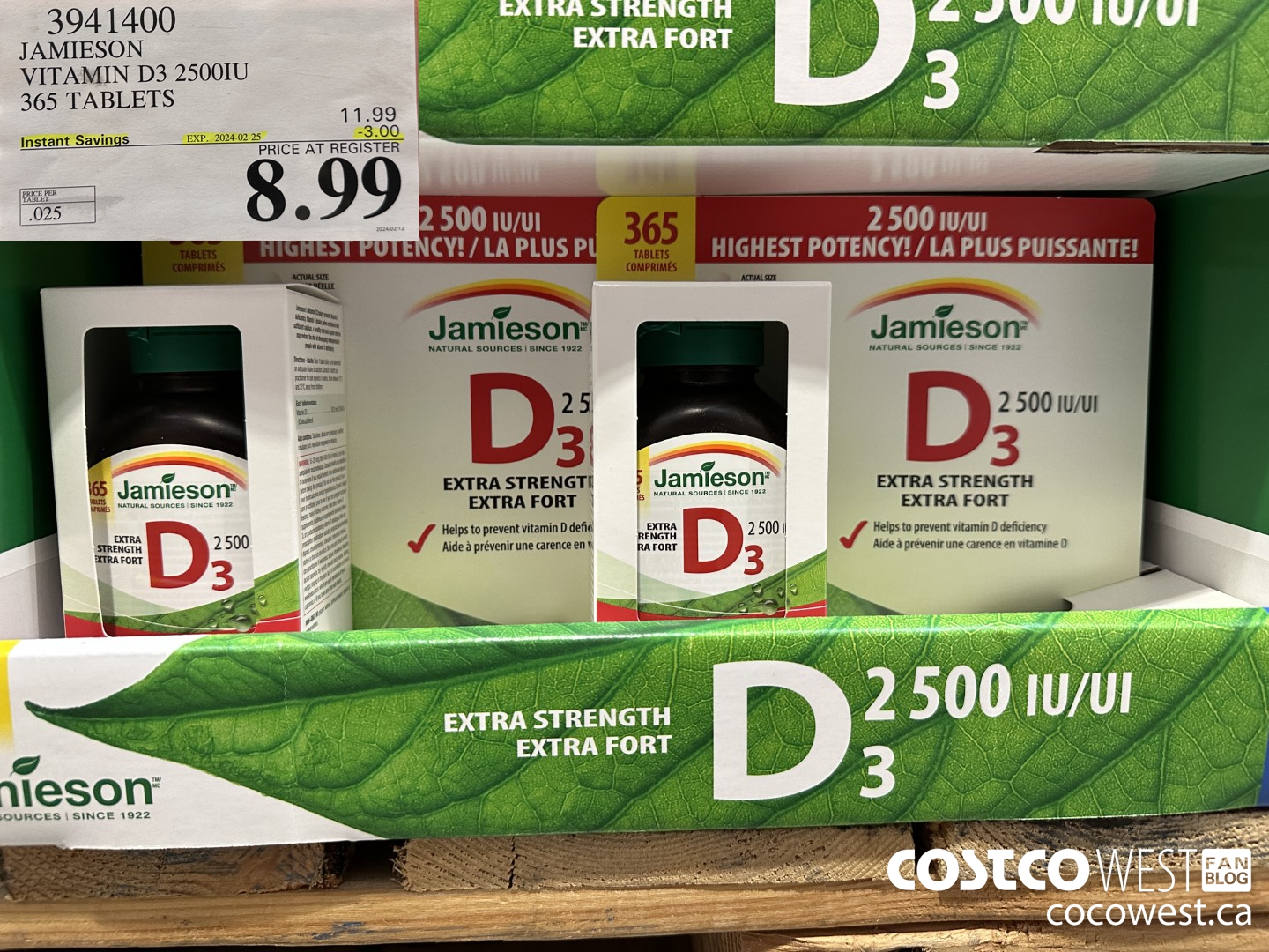 3941400 JAMIESON VITAMIN D3 2500IU 365 TABLETS ($3.00 INSTANT SAVINGS EXPIRES ON 2024-02-25) $8.99