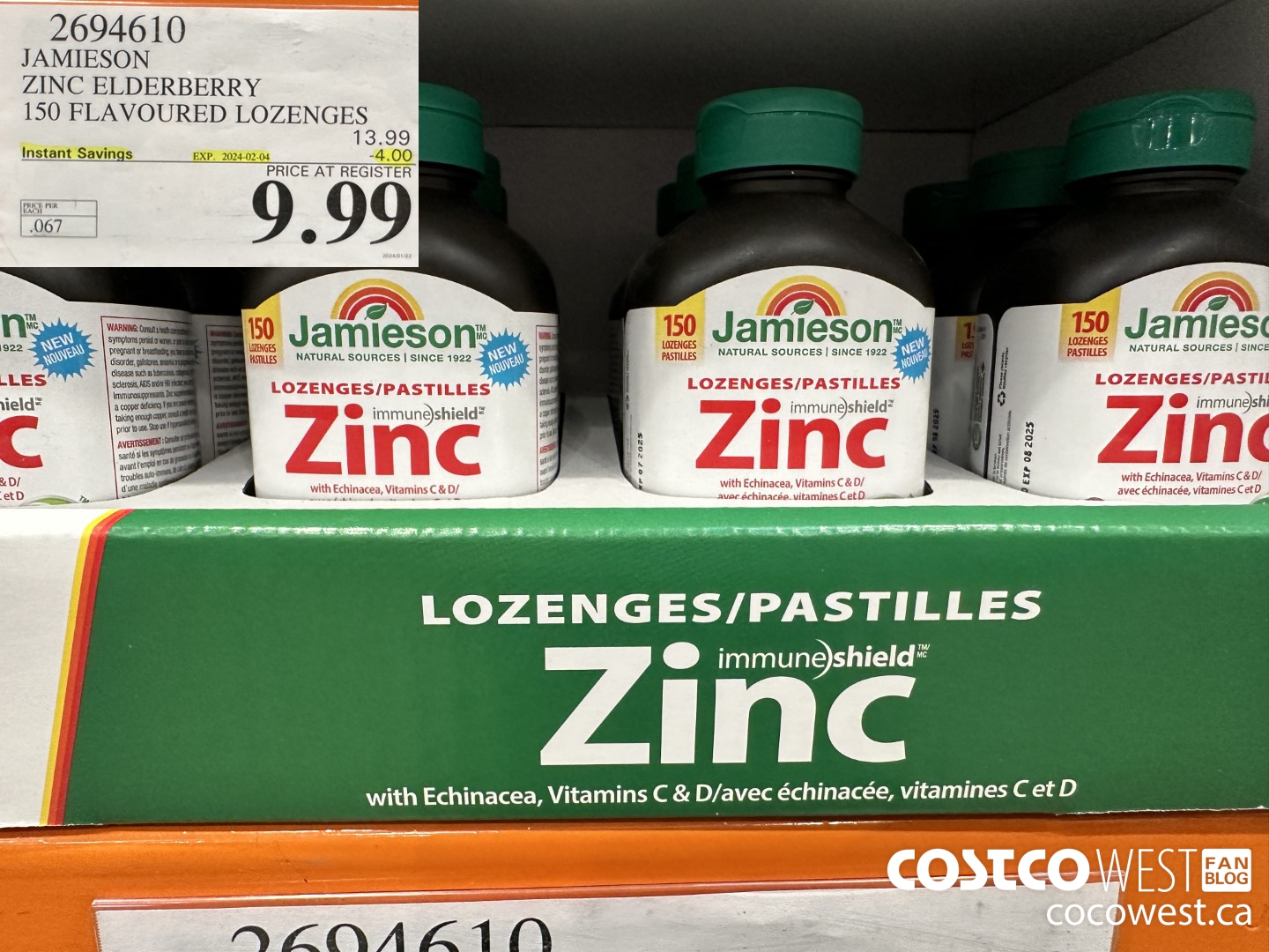 2694610 JAMIESON ZINC ELDERBERRY 150 FLAVOURED LOZENGES ($4.00 INSTANT SAVINGS EXPIRES ON 2024-02-04) $9.99