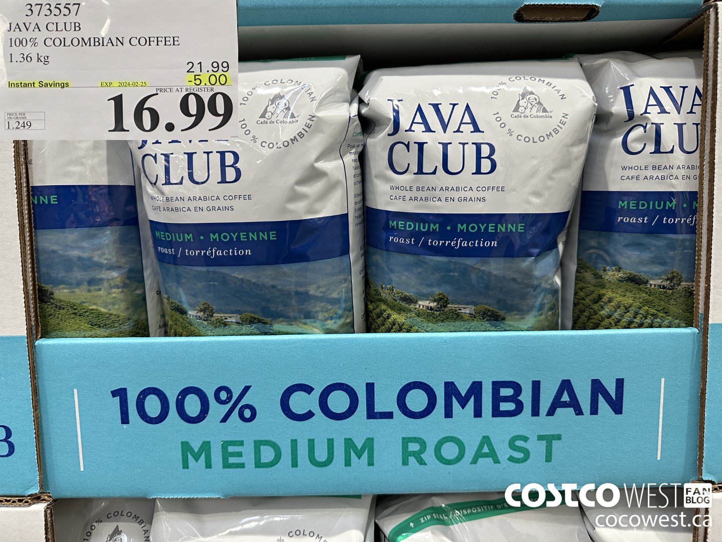 373557 JAVA CLUB 100% COLOMBIAN COFFEE 1.36 kg ($5.00 INSTANT SAVINGS EXPIRES ON 2024-02-25) $16.99
