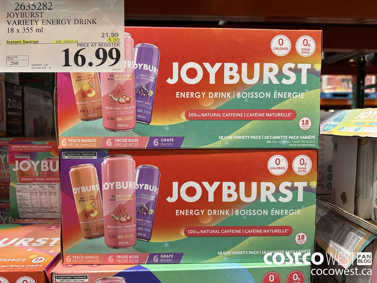 2635282 JOYBURT VARIETY ENERGY DRINK 18 X 355 ML ($5.00 INSTANT SAVINGS EXPIRES ON 2024-02-04) $16.99
