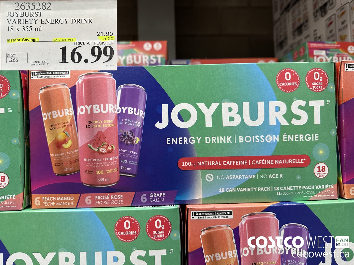 2635282 JOYBURT VARIETY ENERGY DRINK 18 X 355 ML ($5.00 INSTANT SAVINGS EXPIRES ON 2024-02-11) $16.99