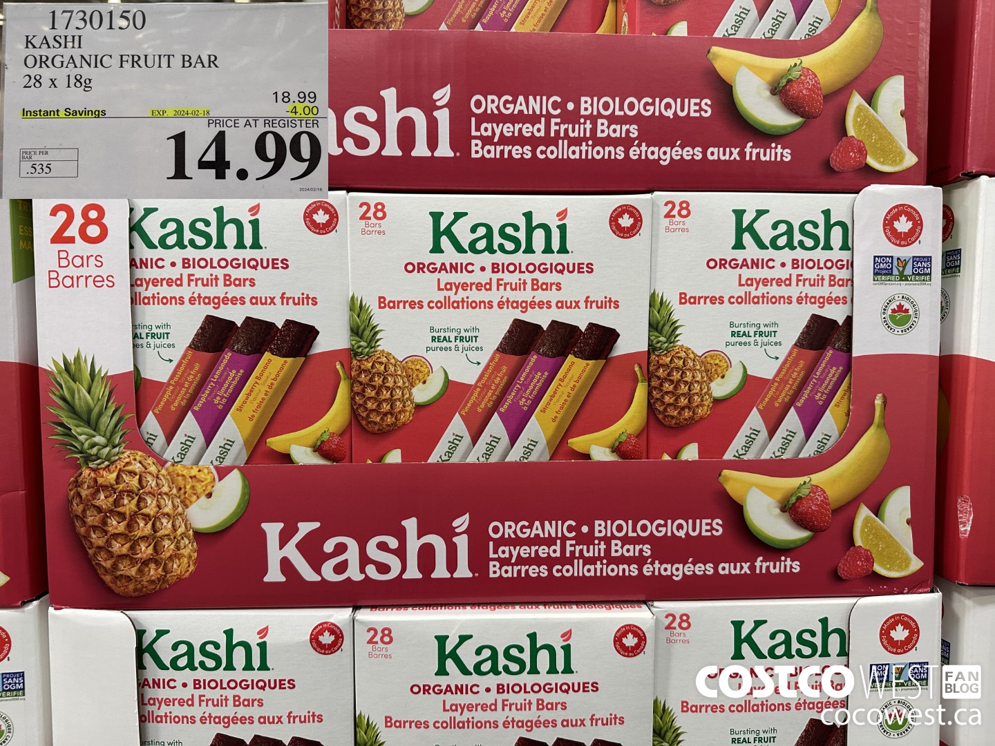1730150 KASHI ORGANIC FRUIT BAR 28 X 18G ($4.00 INSTANT SAVINGS EXPIRES ON 2024-02-18) $14.99