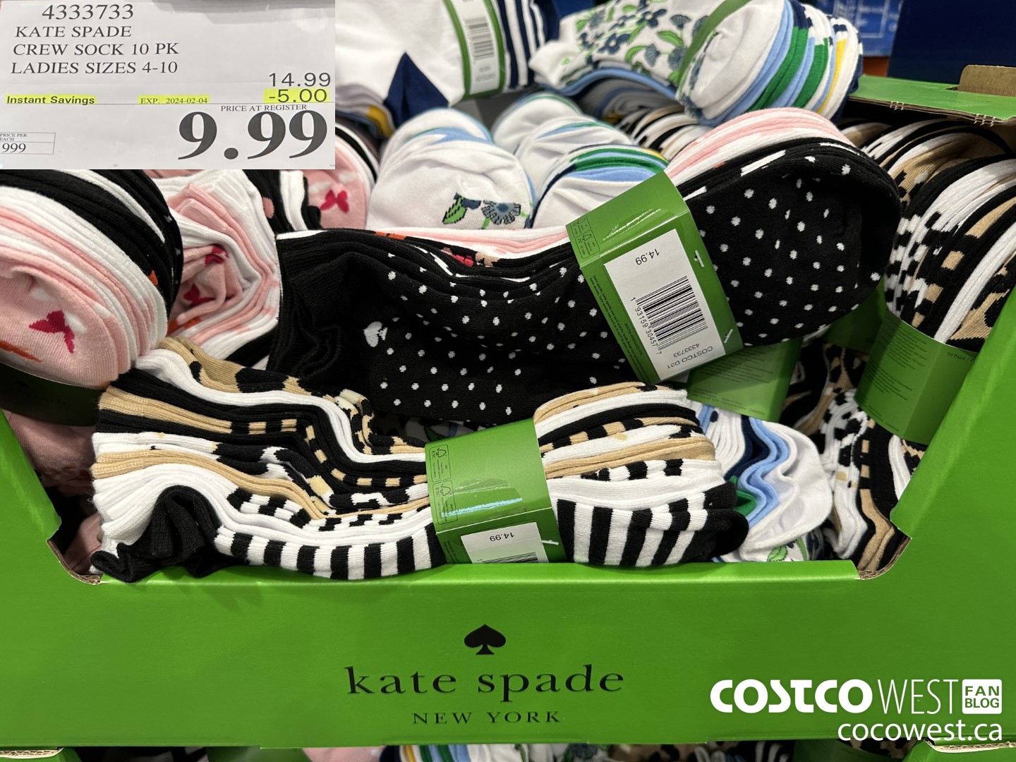 4333733 KATE SPADE CREW SOCK 10 PK LADIES SIZES 4-10 ($5.00 INSTANT SAVINGS EXPIRES ON 2024-02-04) $9.99