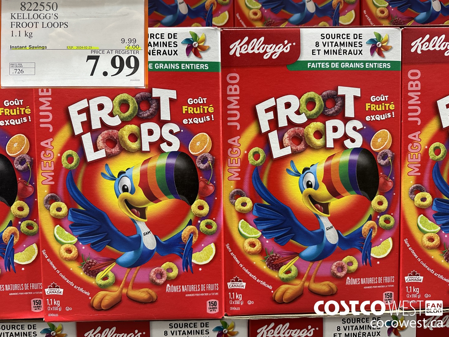 822550 KELLOGGS FROOT LOOPS 1.1 kg ($2.00 INSTANT SAVINGS EXPIRES ON 2024-02-25) $7.99