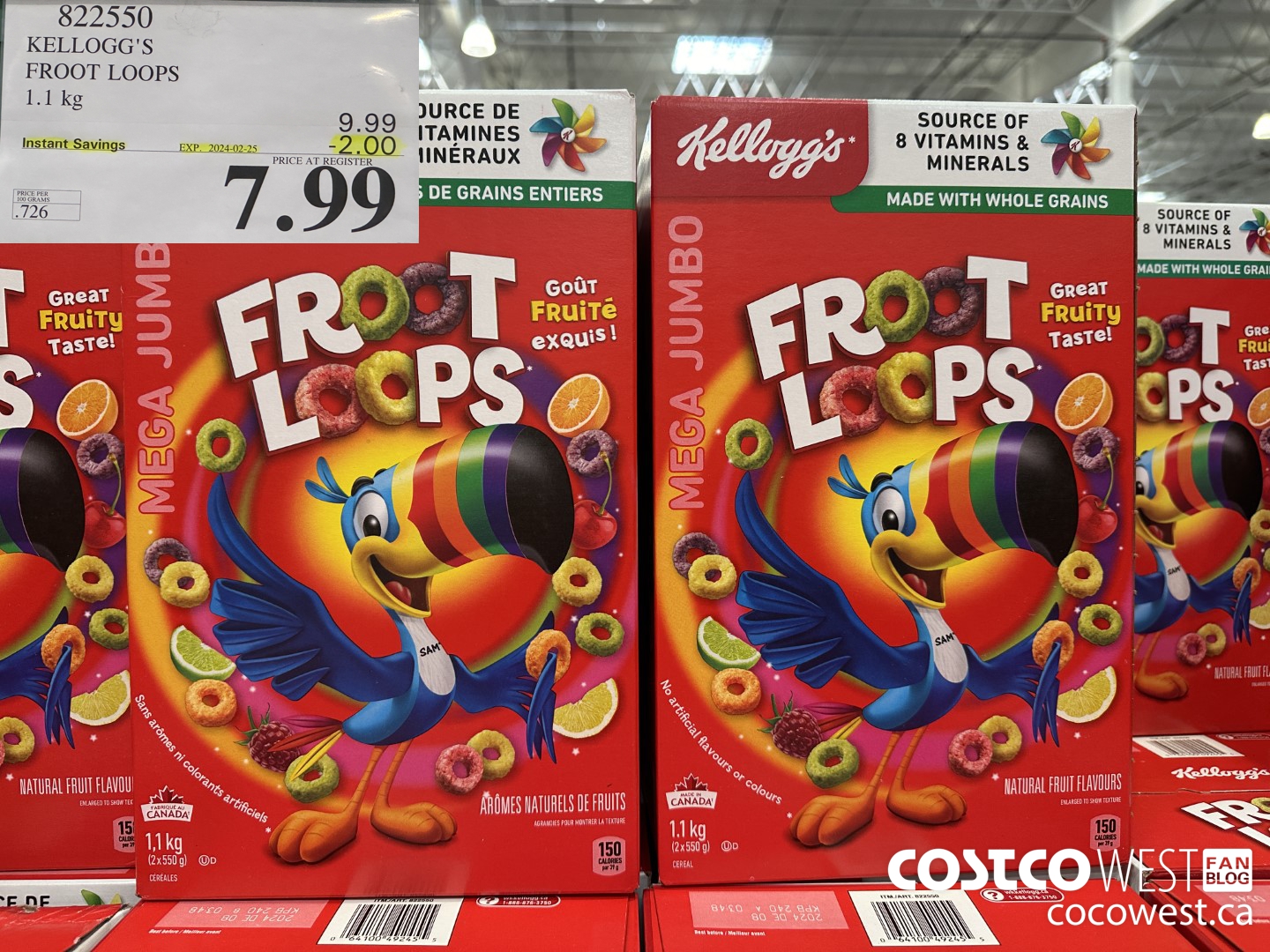 822550 KELLOGGS FROOT LOOPS 1.1 kg ($2.00 INSTANT SAVINGS EXPIRES ON 2024-02-25) $7.99