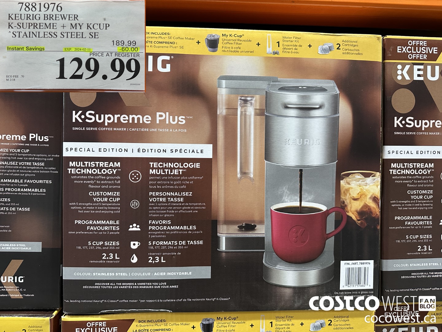 7881976 KEURIG BREWER K-SUPREME + MY KCUP STAINLESS STEEL SE ($60.00 INSTANT SAVINGS EXPIRES ON 2024-02-11) $129.99