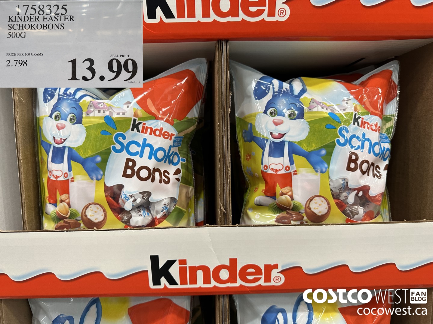 1758325 KINDER EASTER SCHOKOBONS 500G $13.99