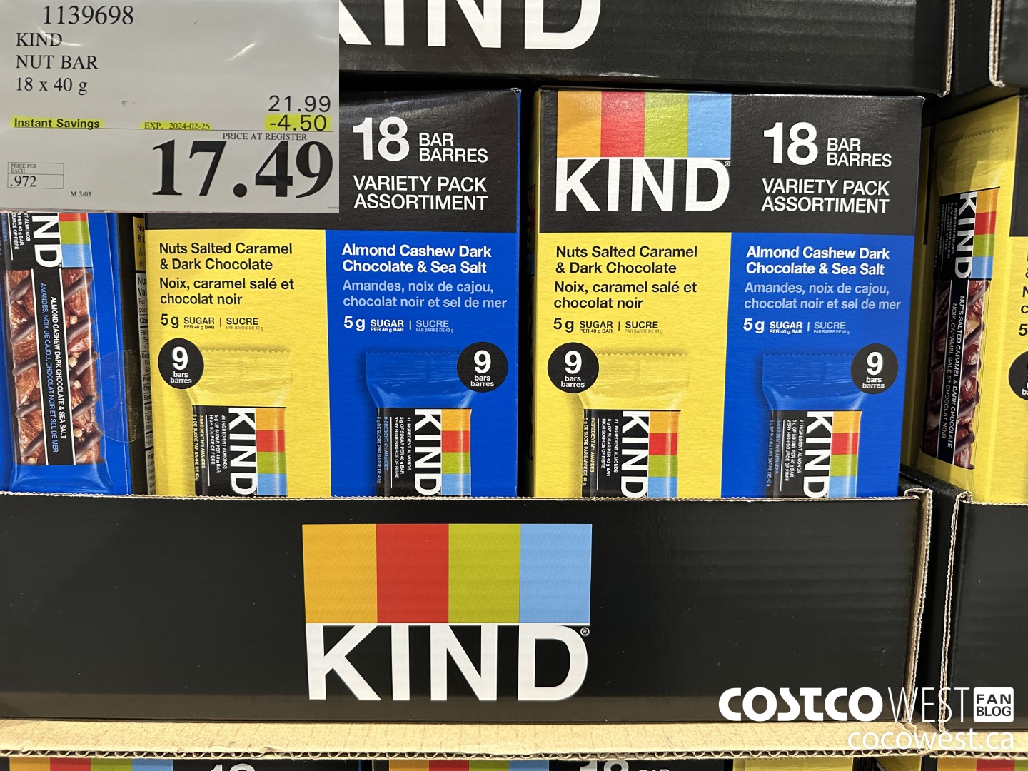 1139698 KIND NUT BAR 18 x 40 g ($4.50 INSTANT SAVINGS EXPIRES ON 2024-02-25) $17.49