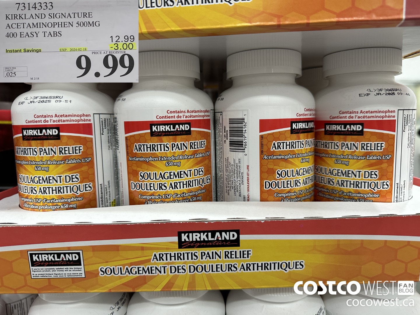 7314333 KIRKLAND SIGNATURE ACETAMINOPHEN 500MG 400 EASY TABS ($3.00 INSTANT SAVINGS EXPIRES ON 2024-02-18) $9.99