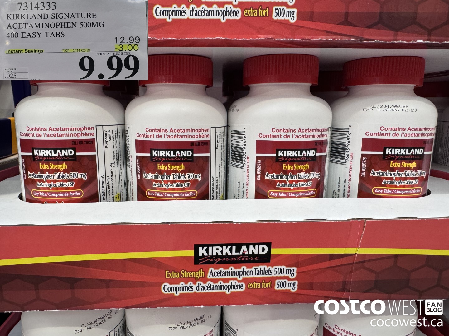 7314333 KIRKLAND SIGNATURE ACETAMINOPHEN 500MG 400 EASY TABS ($3.00 INSTANT SAVINGS EXPIRES ON 2024-02-18) $9.99