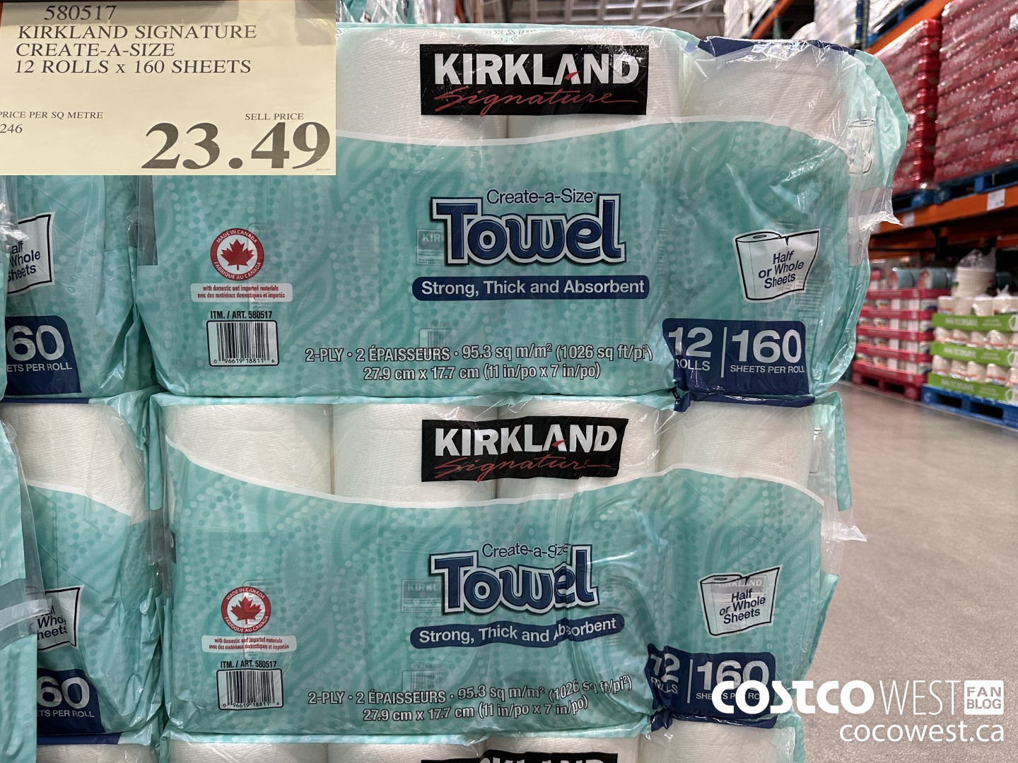 580517 KIRKLAND SIGNATURE CREATE-A-SIZE 12 ROLLS X 160 SHEETS $23.49