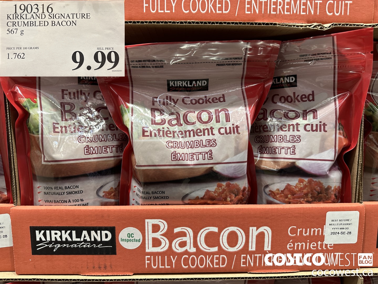 190316 KIRKLAND SIGNATURE CRUMBLED BACON 567 G $9.99