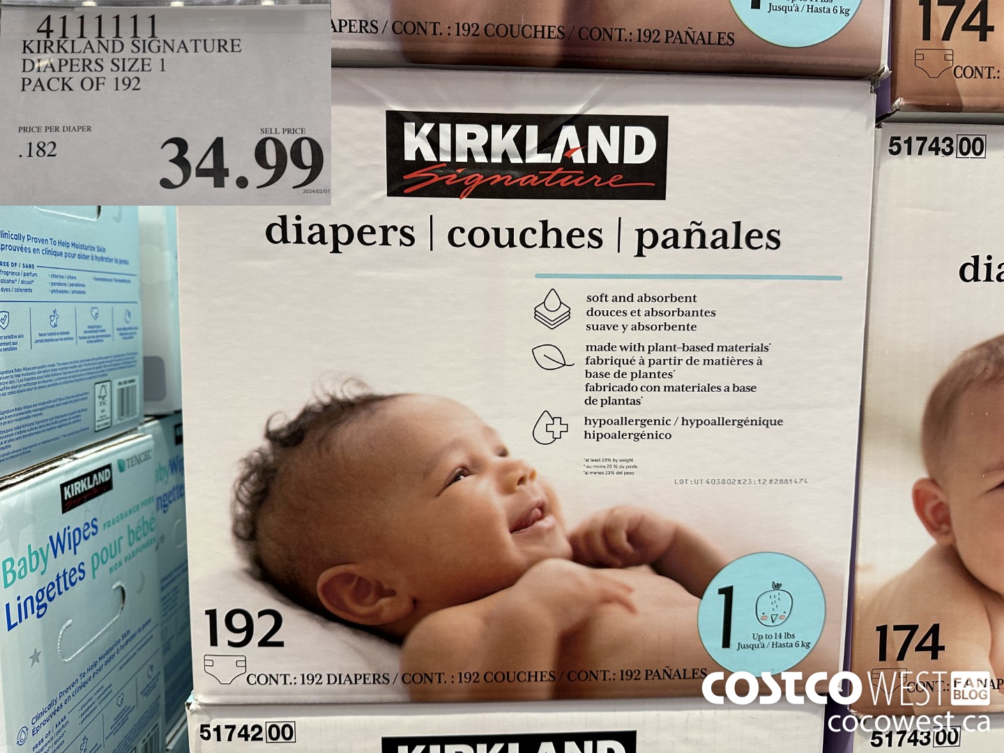 4111111 KIRKLAND SIGNATURE DIAPERS SIZE 1 PACK OF 192 $34.99