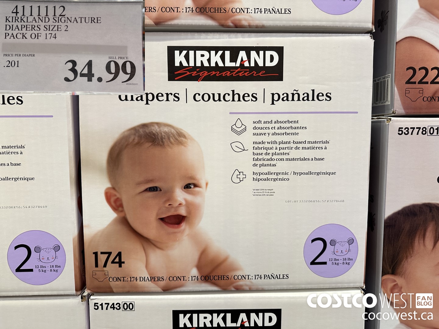 4111112 KIRKLAND SIGNATURE DIAPERS SIZE 2 PACK OF 174 $34.99