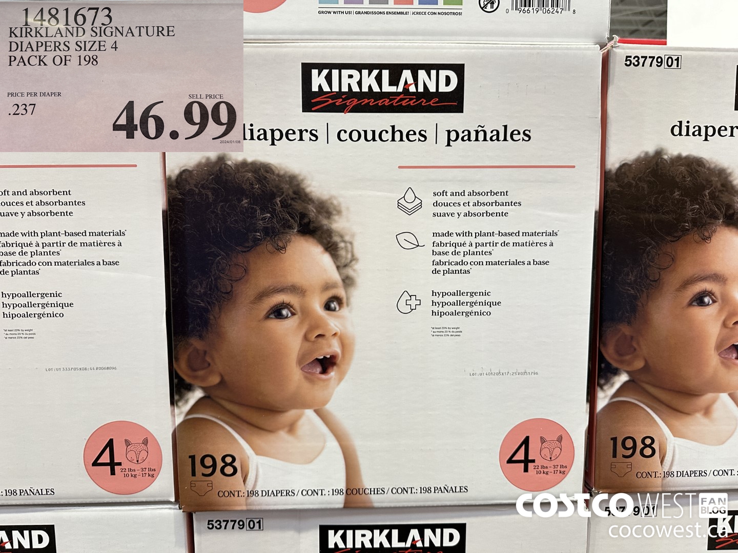 1481673 KIRKLAND SIGNATURE DIAPERS SIZE 4 PACK OF 198 $46.99