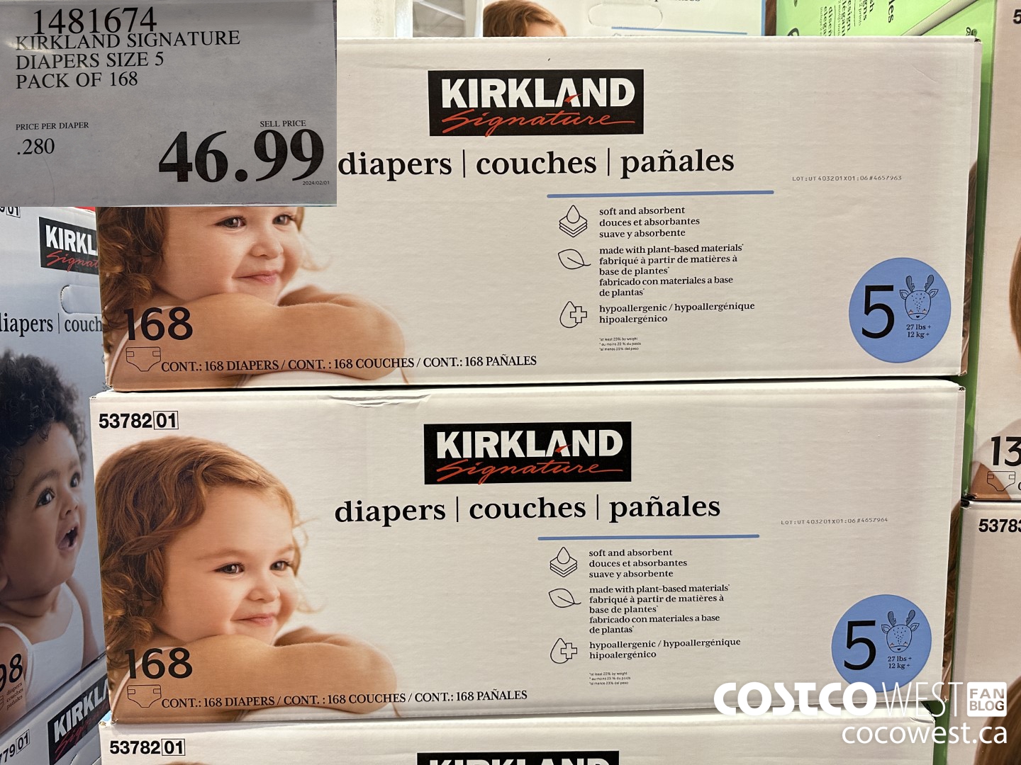 1481674 KIRKLAND SIGNATURE DIAPERS SIZE 5 PACK OF 168 $46.99