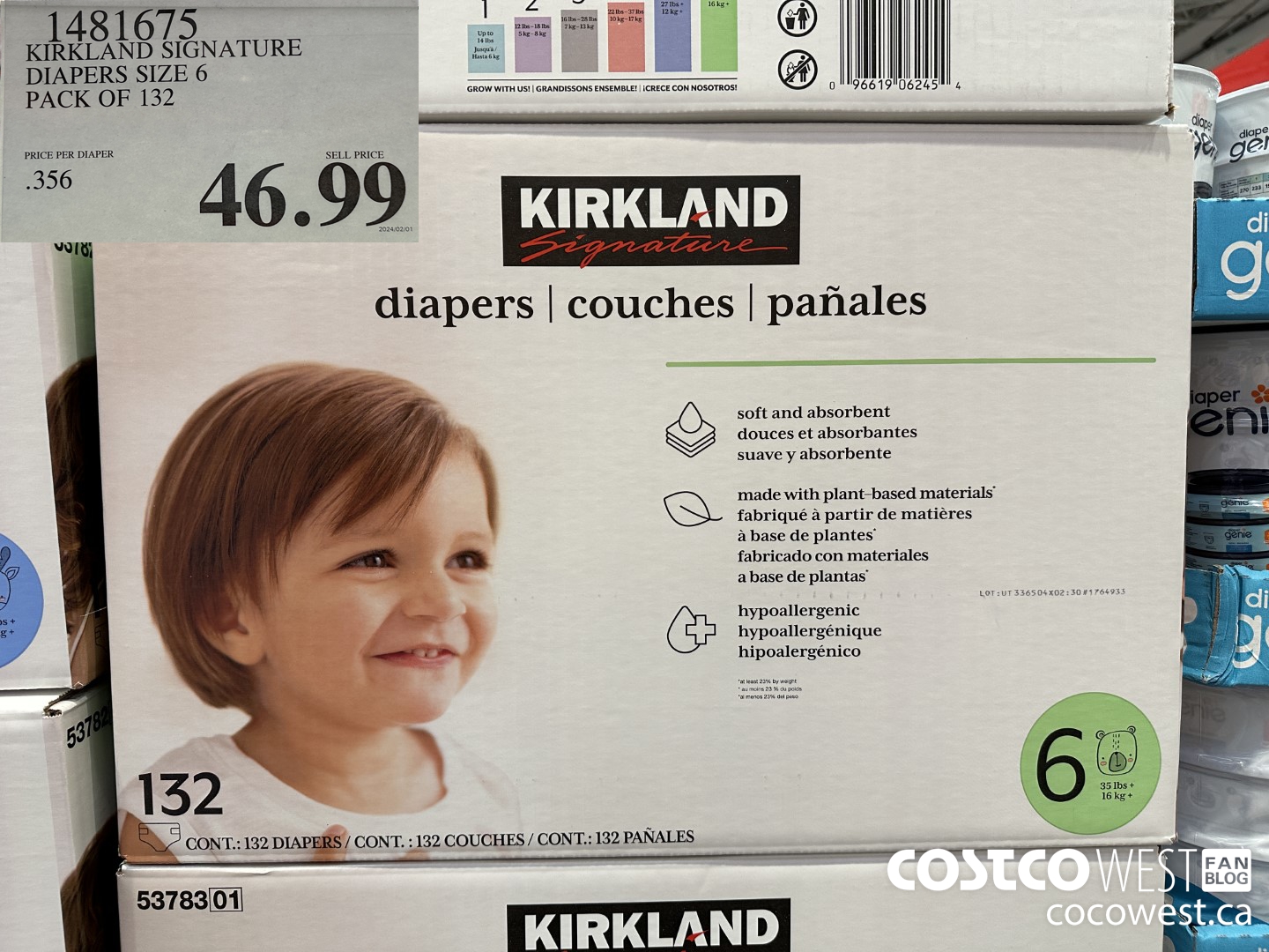 1481675 KIRKLAND SIGNATURE DIAPERS SIZE 6 PACK OF 132 $46.99