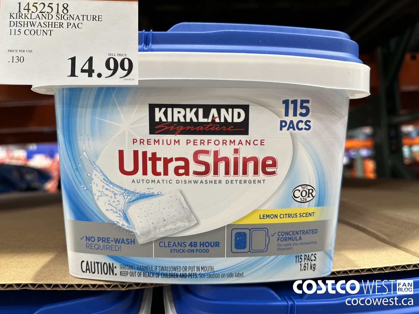 1452518 KIRKLAND SIGNATURE DISHWASHER PAC 115 COUNT $14.99