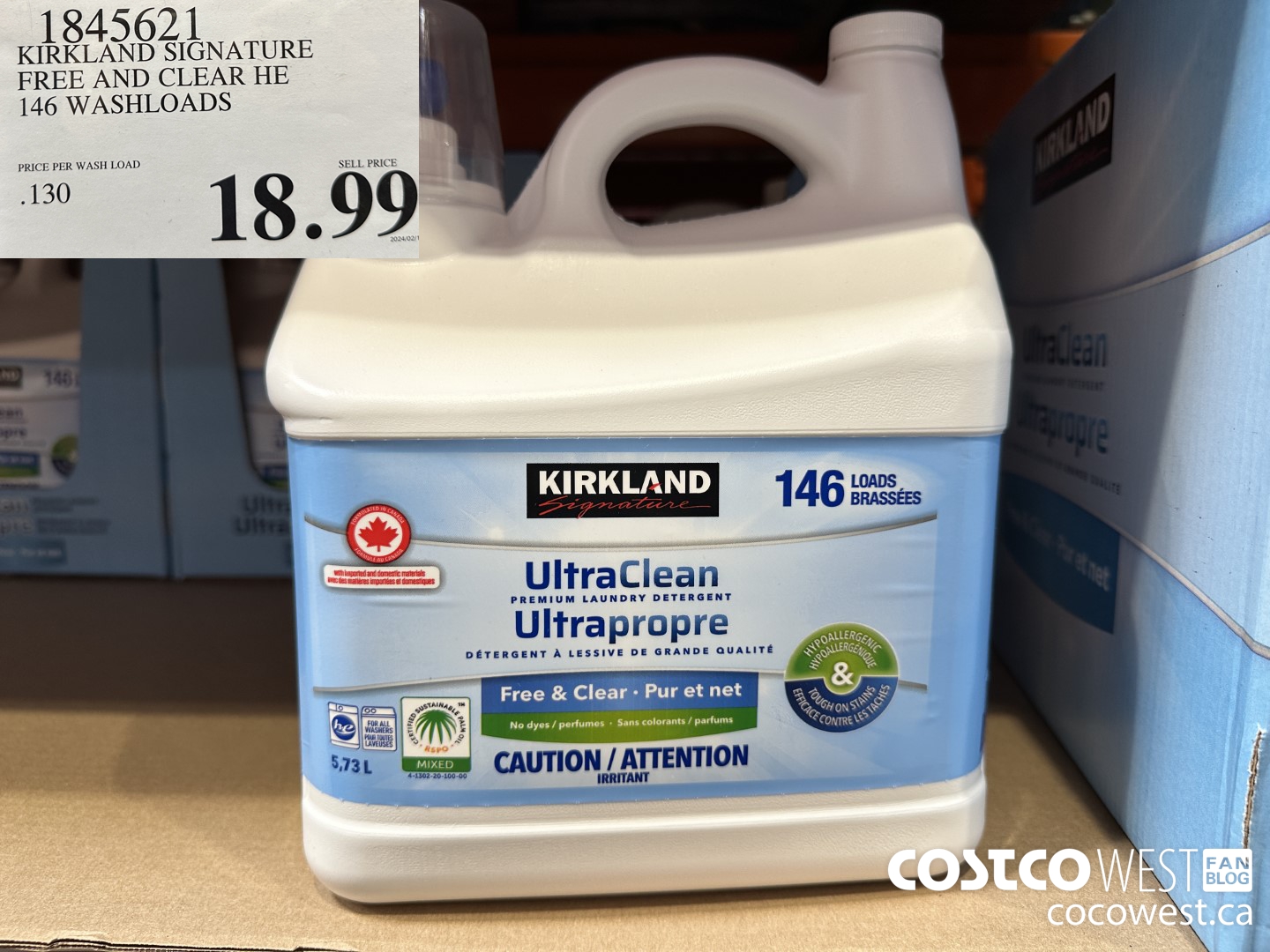 1845621 KIRKLAND SIGNATURE FREE AND CLEAR HE 5.99 L 133 WASHLOADS $18.99