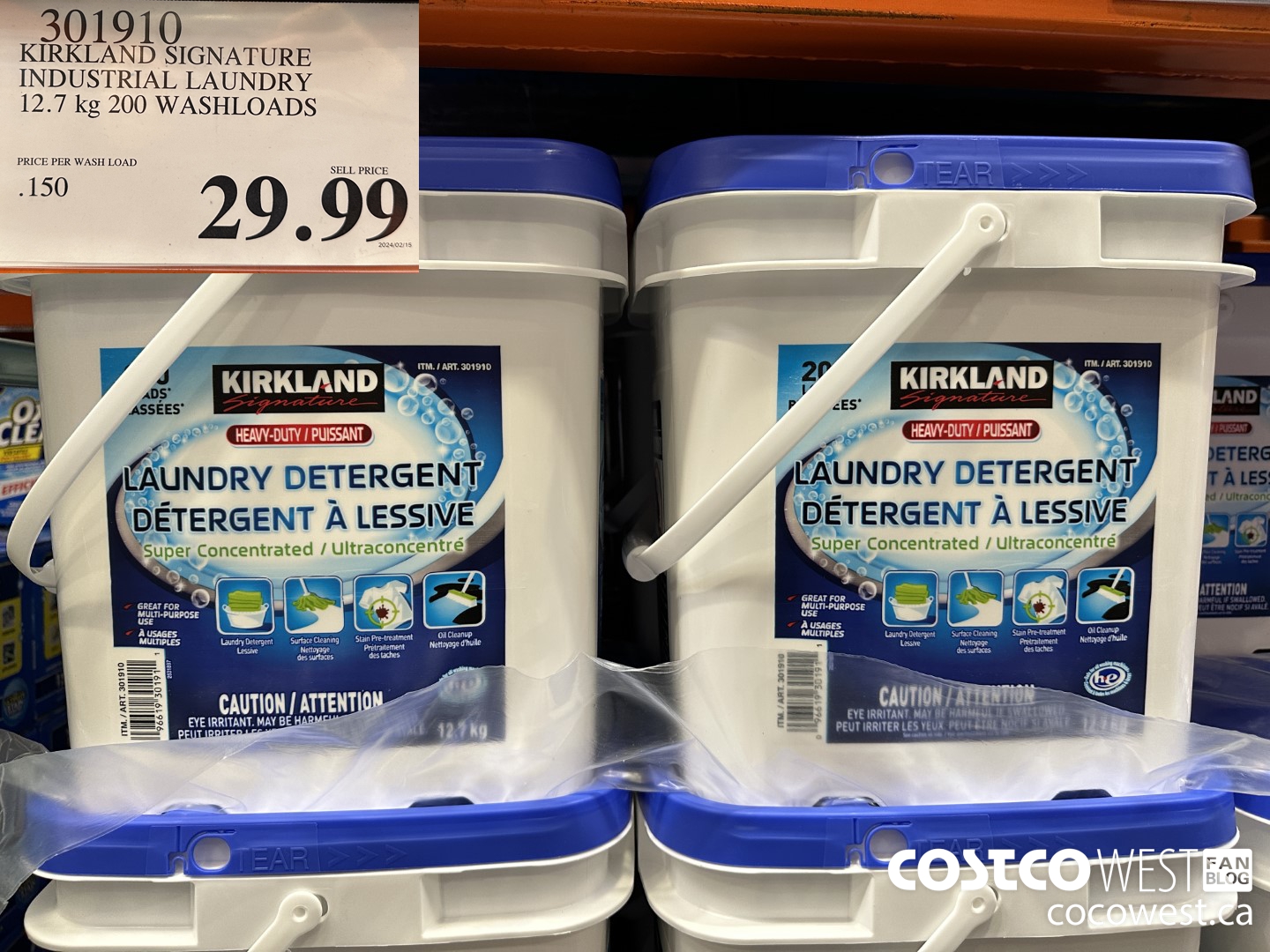 301910 KIRKLAND SIGNATURE INDUSTRIAL LAUNDRY 12.7 KG 200 WASHLOADS $29.99