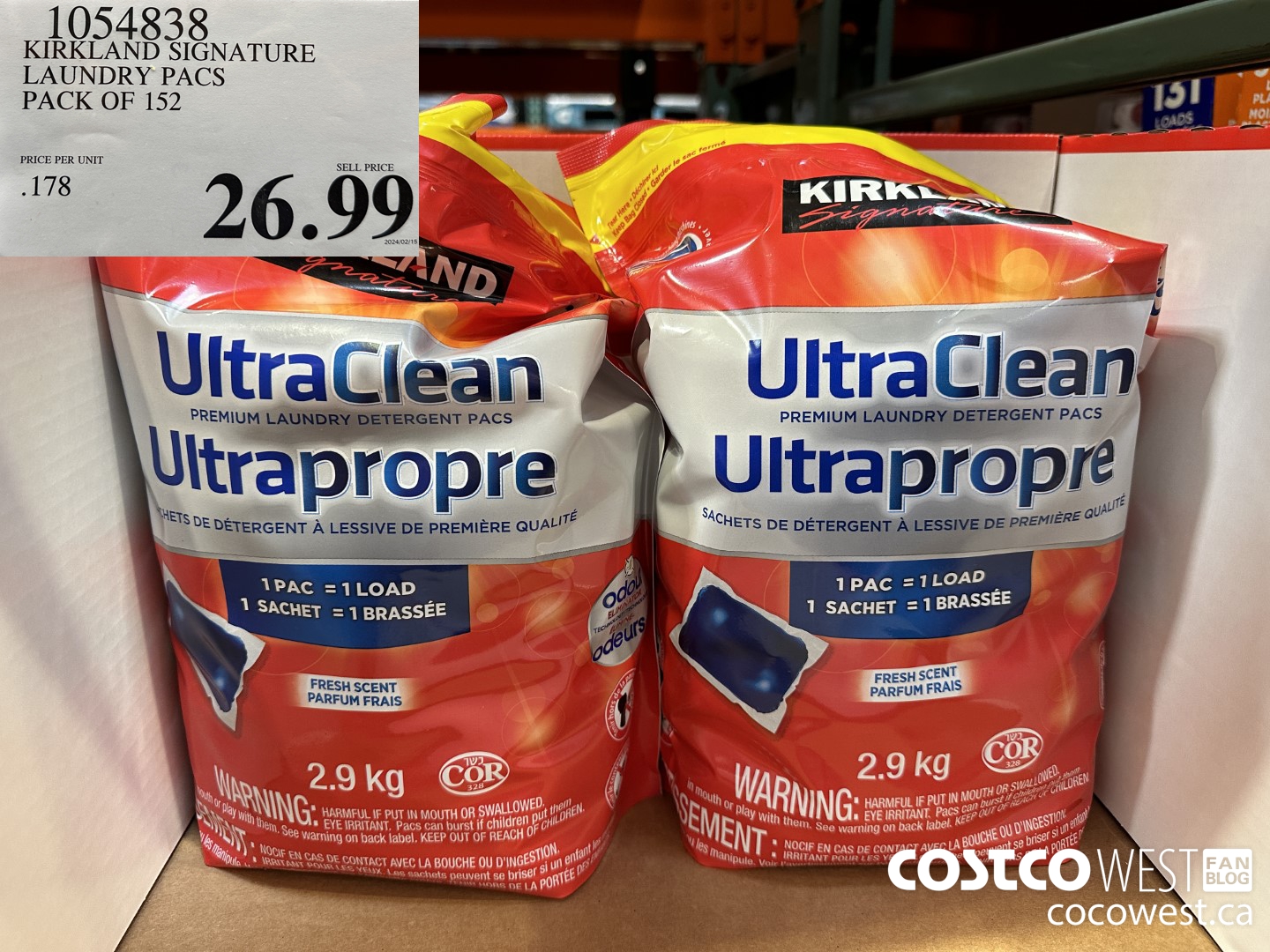 1054838 KIRKLAND SIGNATURE LAUNDRY PACS PACK OF 152 $26.99