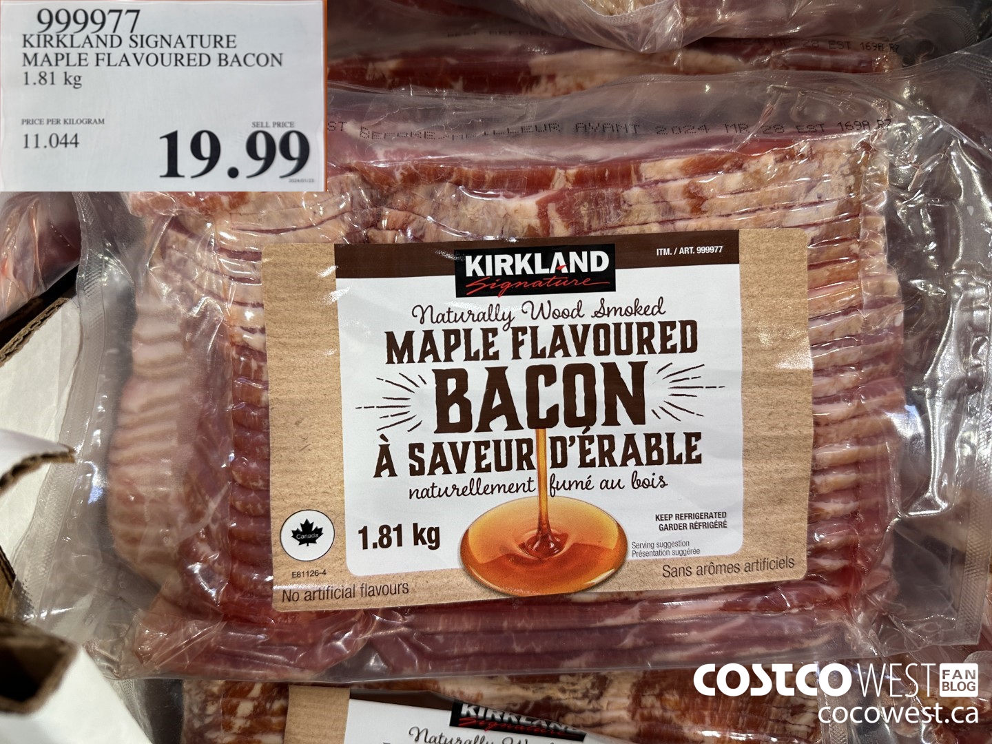 999977 KIRKLAND SIGNATURE MAPLE FLAVOURED BACON 1.81 KG $19.99